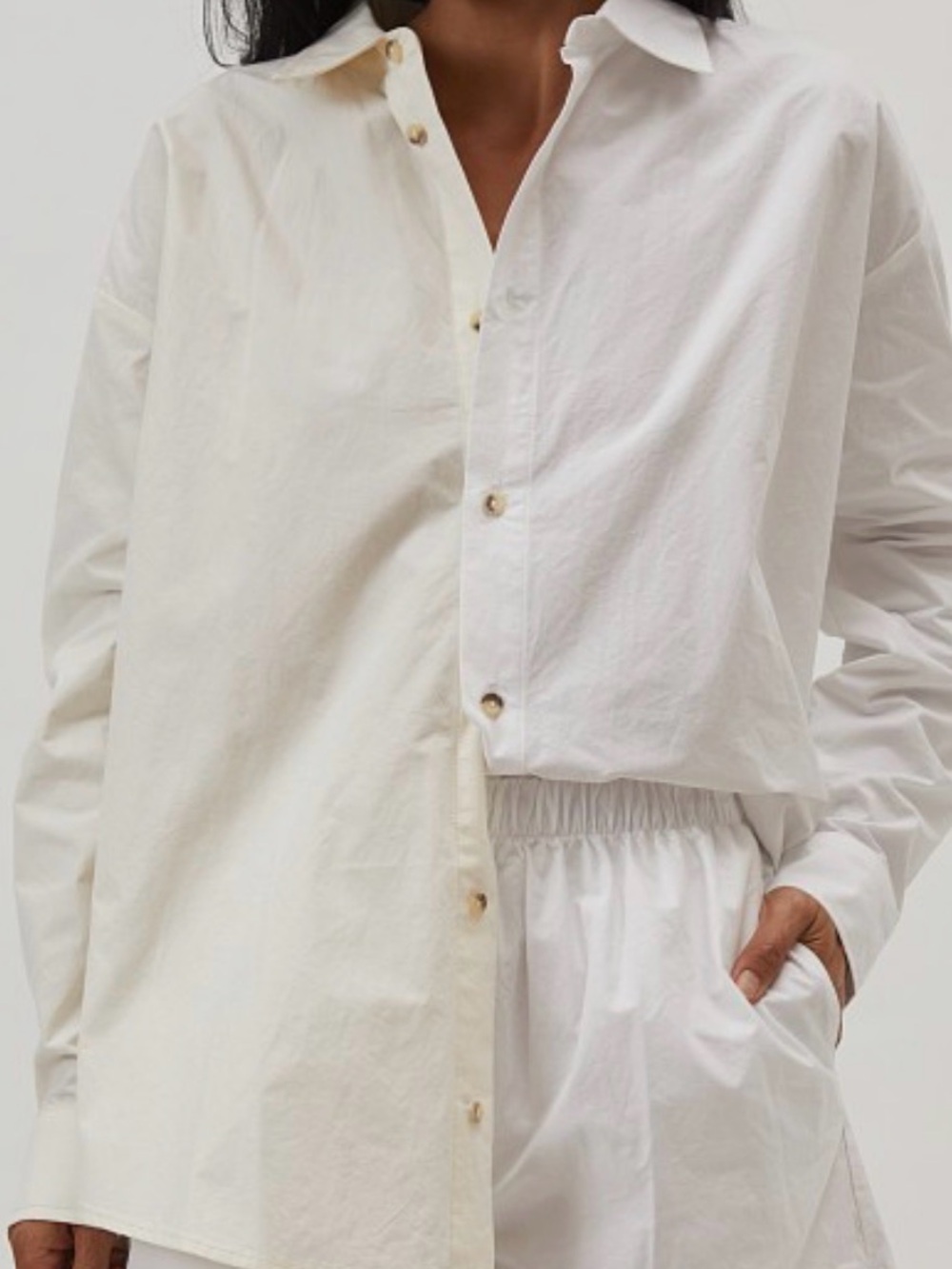 DONNI. Duo Cream/White Pop White Button-Up Shirt, M (looks white tho)